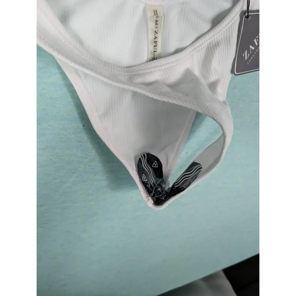 Zaful Swim Bikini Bottom Womens Size 6 White Ribbed Cheeky New w/ Tags